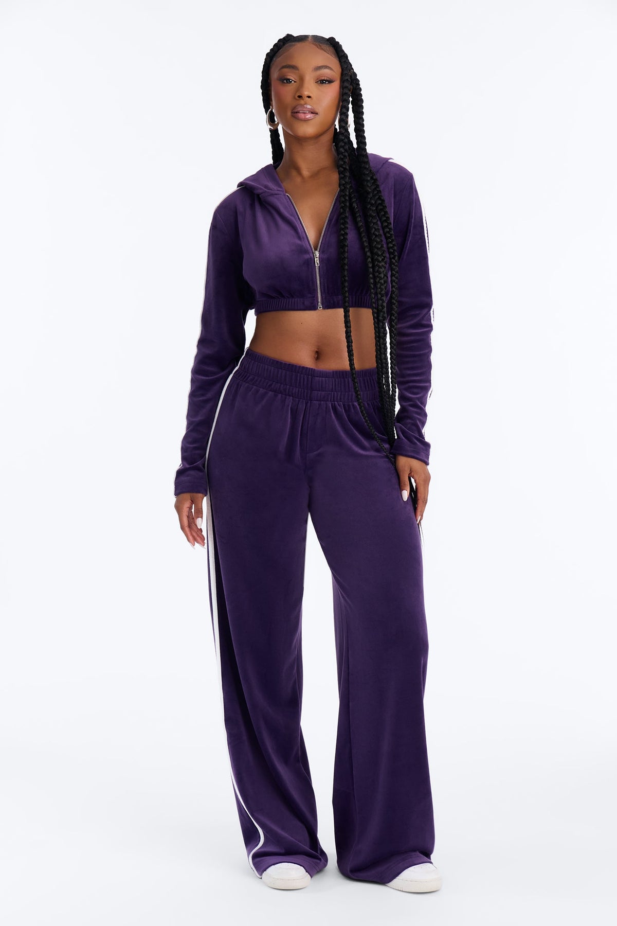 Kayla Velour Wide Leg Pant Set - Plum