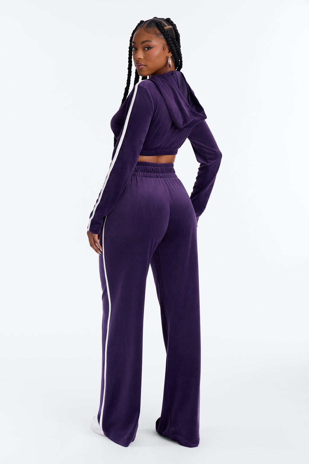 Kayla Velour Wide Leg Pant Set - Plum