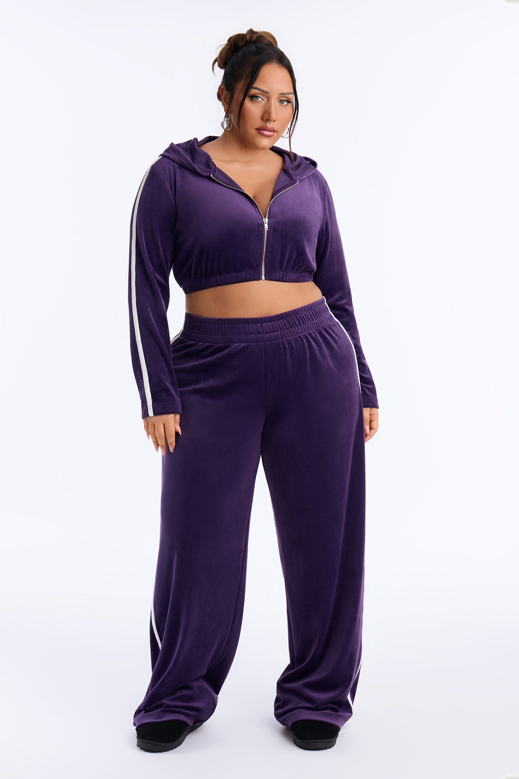 Kayla Velour Wide Leg Pant Set - Plum