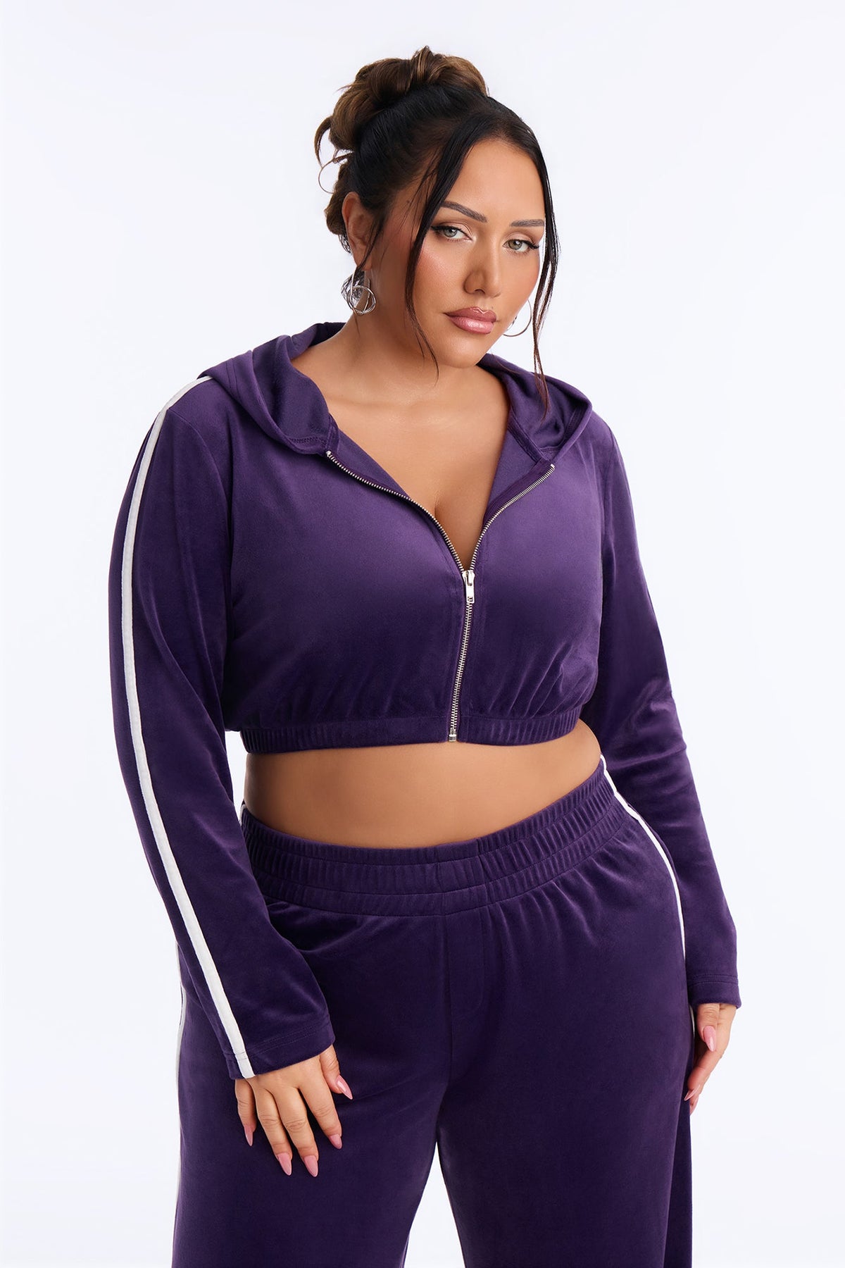 Kayla Velour Wide Leg Pant Set - Plum
