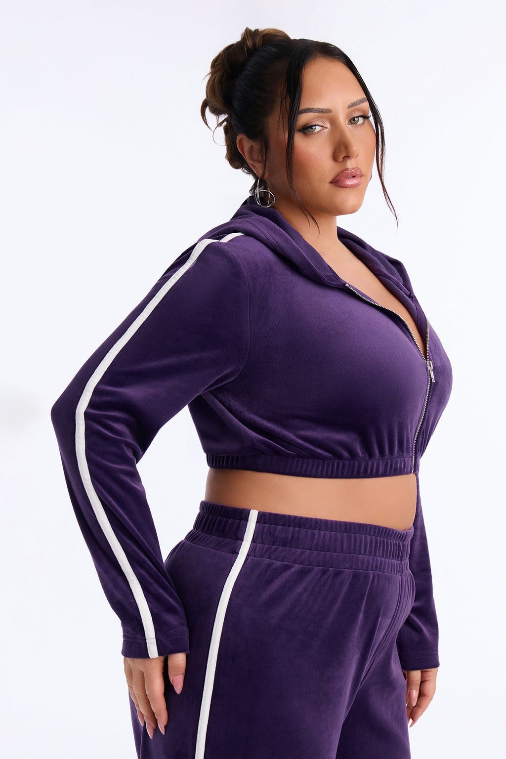 Kayla Velour Wide Leg Pant Set - Plum