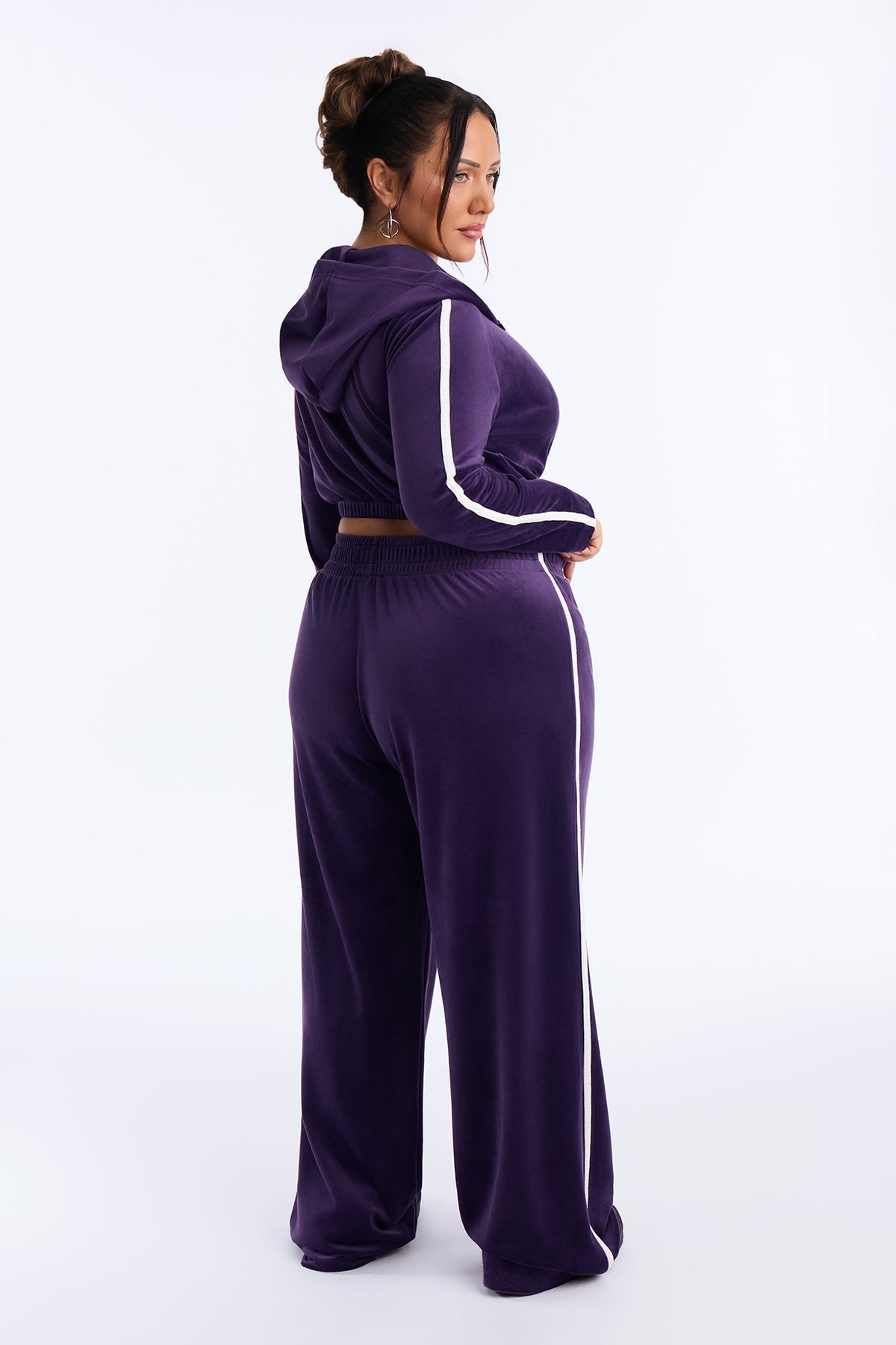 Kayla Velour Wide Leg Pant Set - Plum