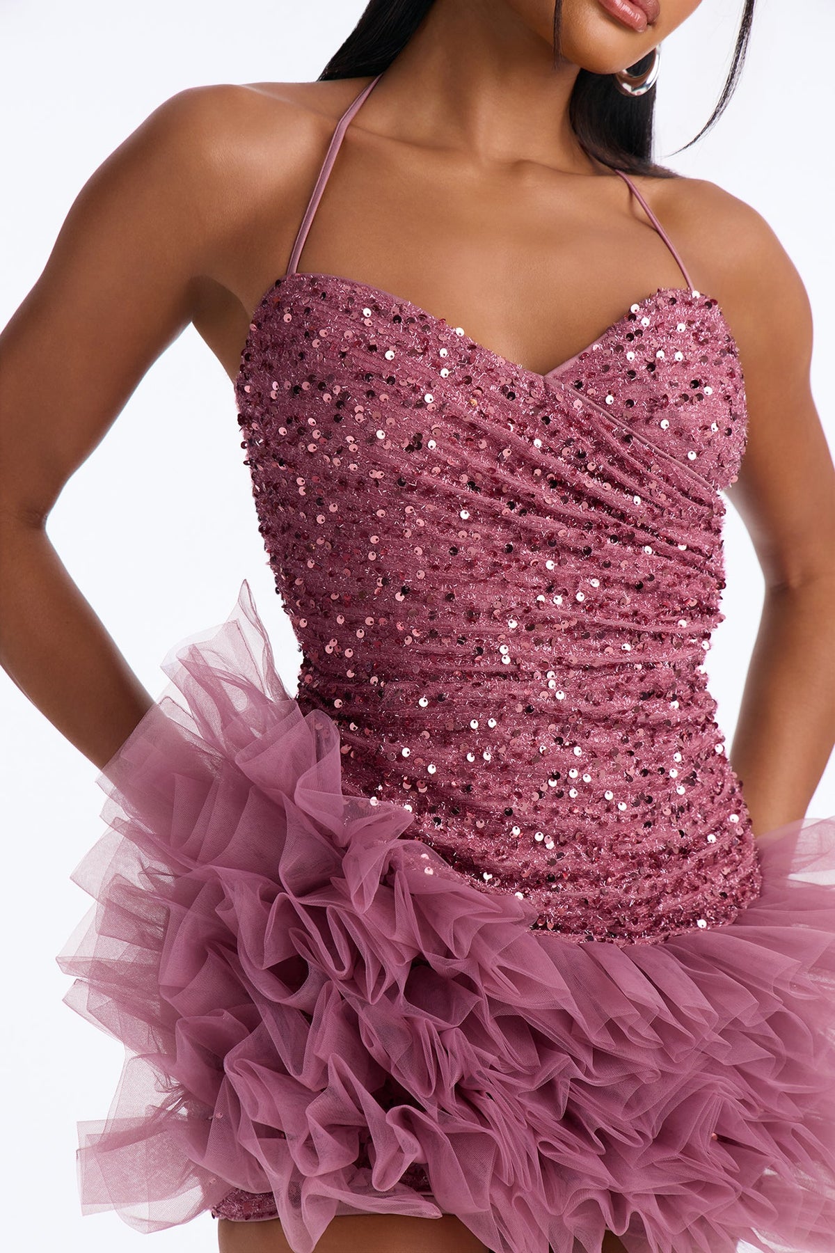 Zoey Tulle Sequin Mini Dress - Mauve