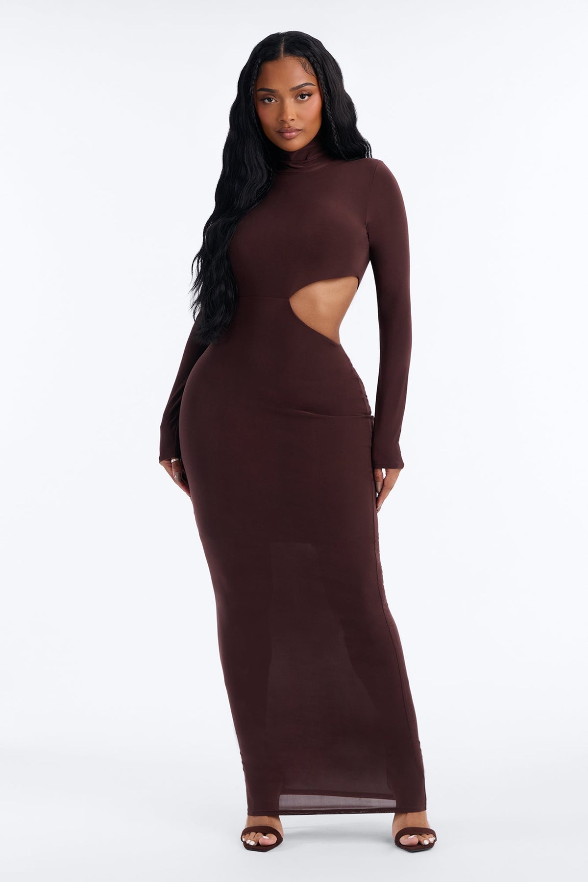 Maddy Long Sleeve Cut Out Maxi Dress - Brown