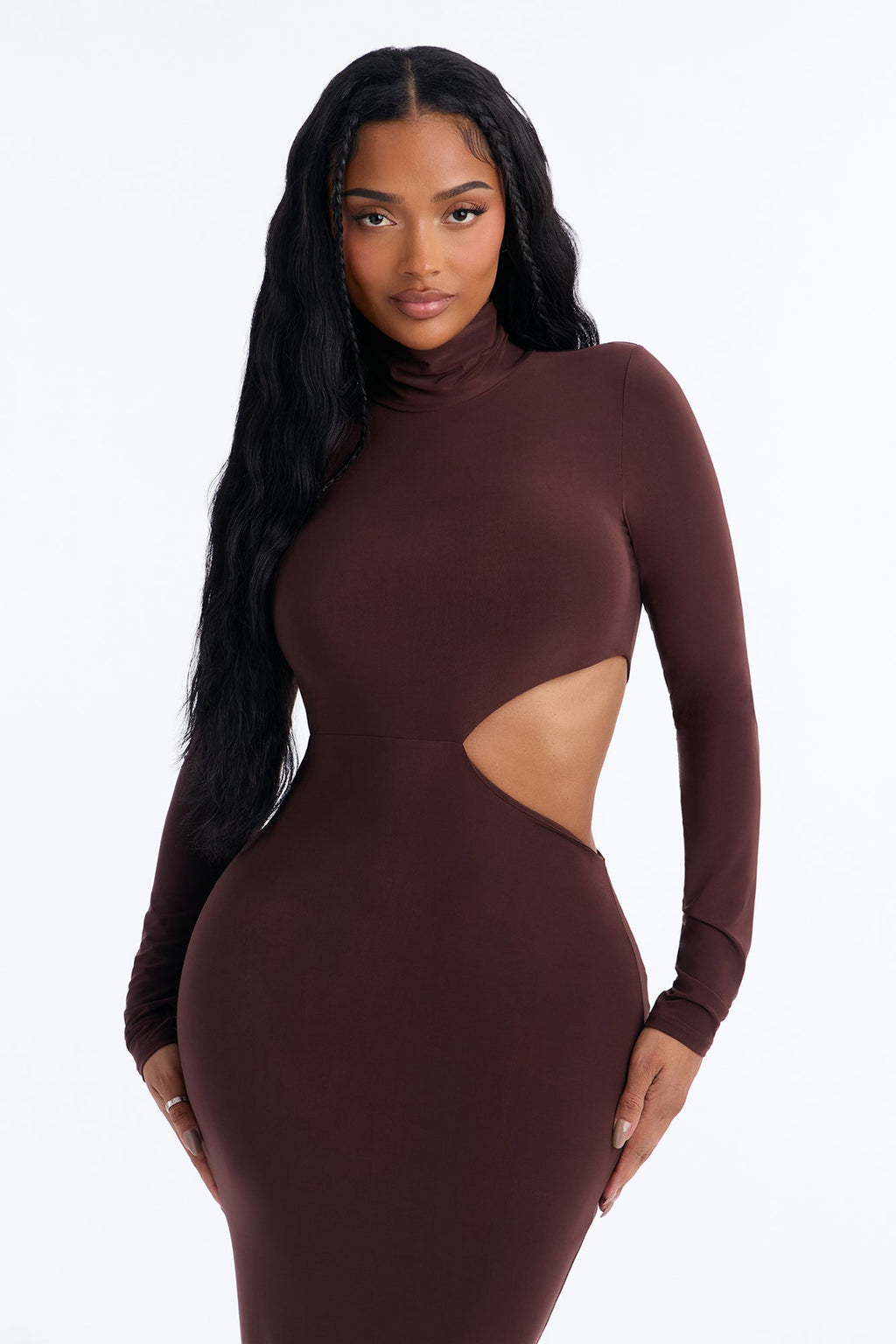Maddy Long Sleeve Cut Out Maxi Dress - Brown