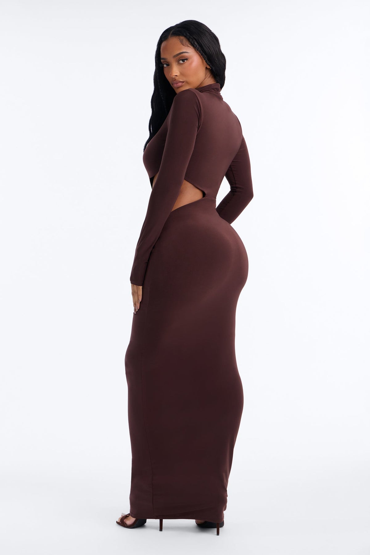 Maddy Long Sleeve Cut Out Maxi Dress - Brown