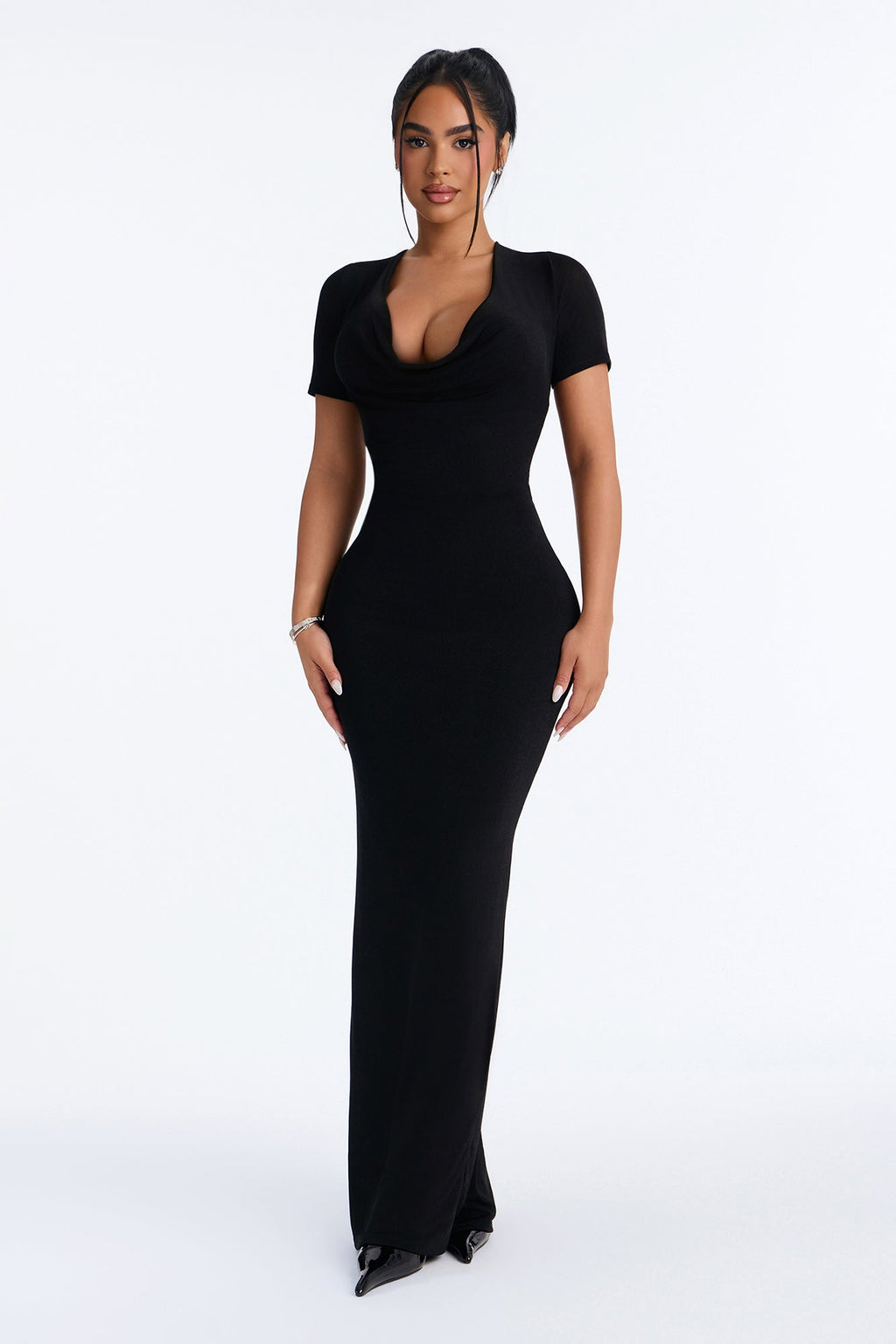 Nathalie Cowl Neck Maxi Dress - Black