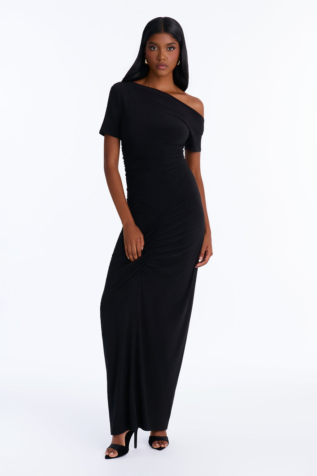 Dani Ruched Off Shoulder Maxi Dress - Black