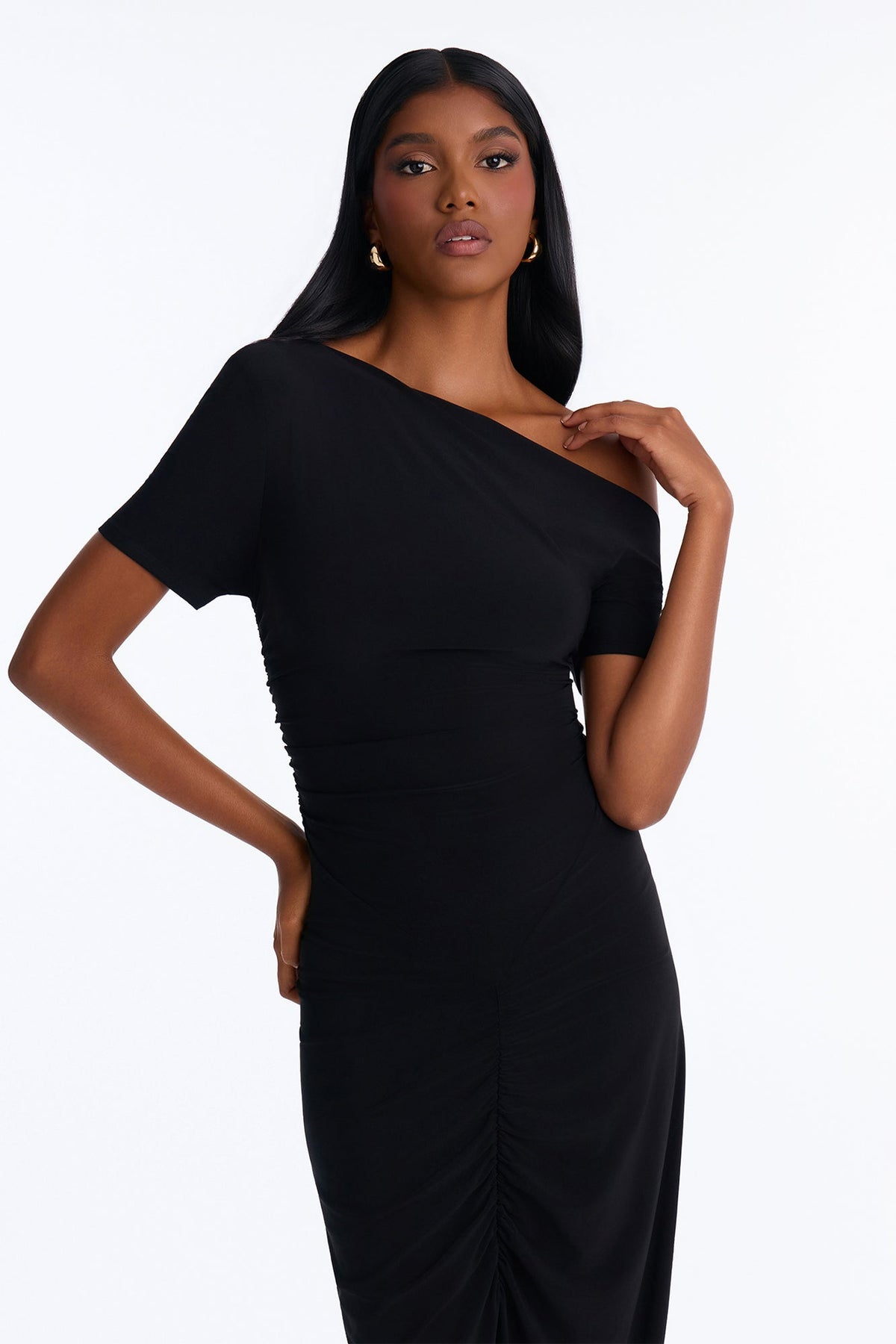 Dani Ruched Off Shoulder Maxi Dress - Black