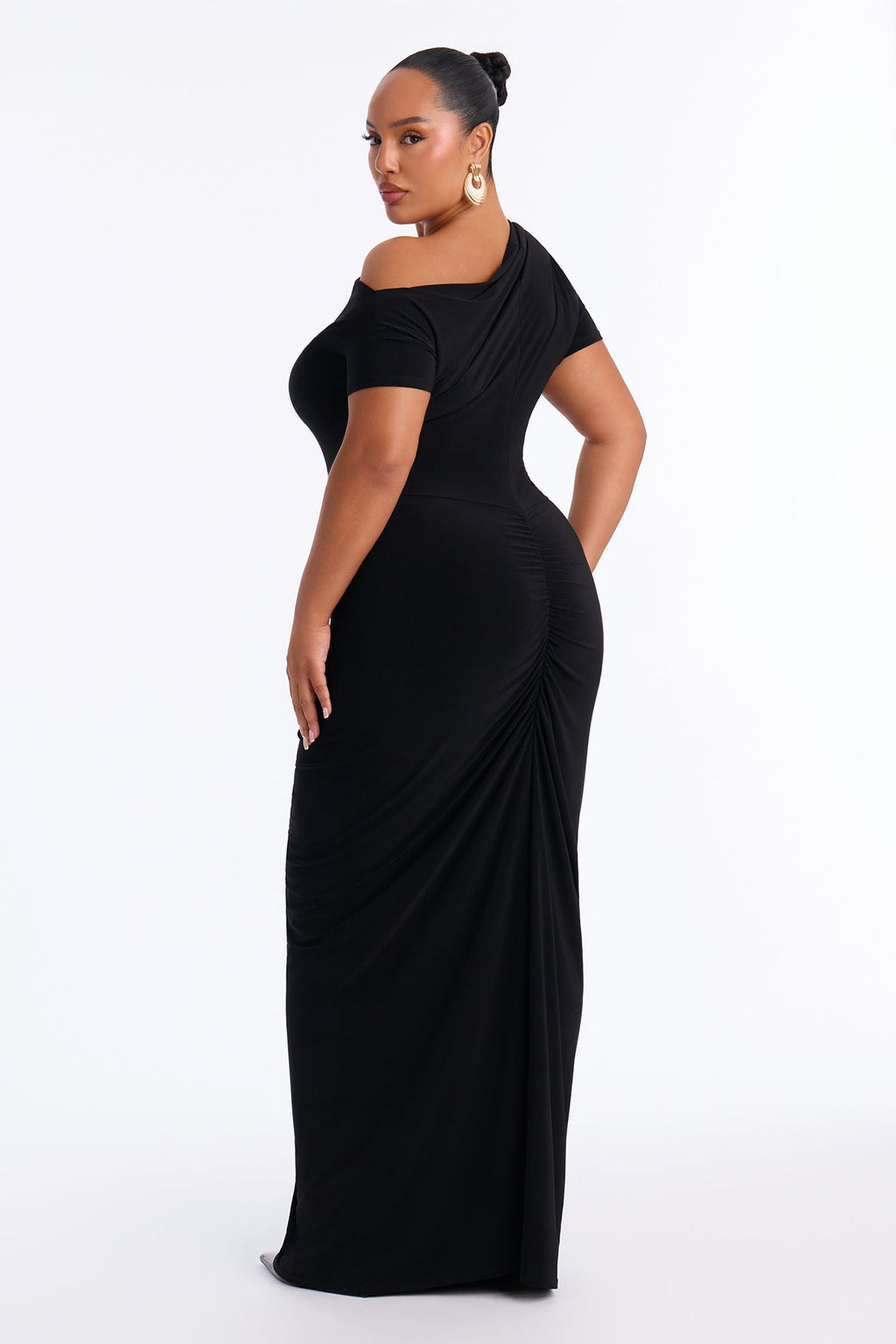 Dani Ruched Off Shoulder Maxi Dress - Black