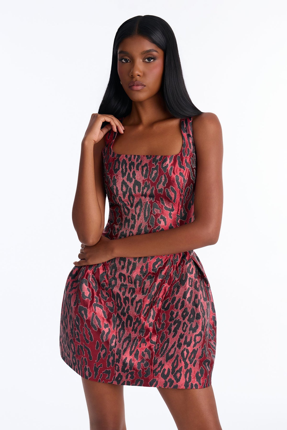 Lucky You Leopard Jacquard Mini Dress - Black/Red