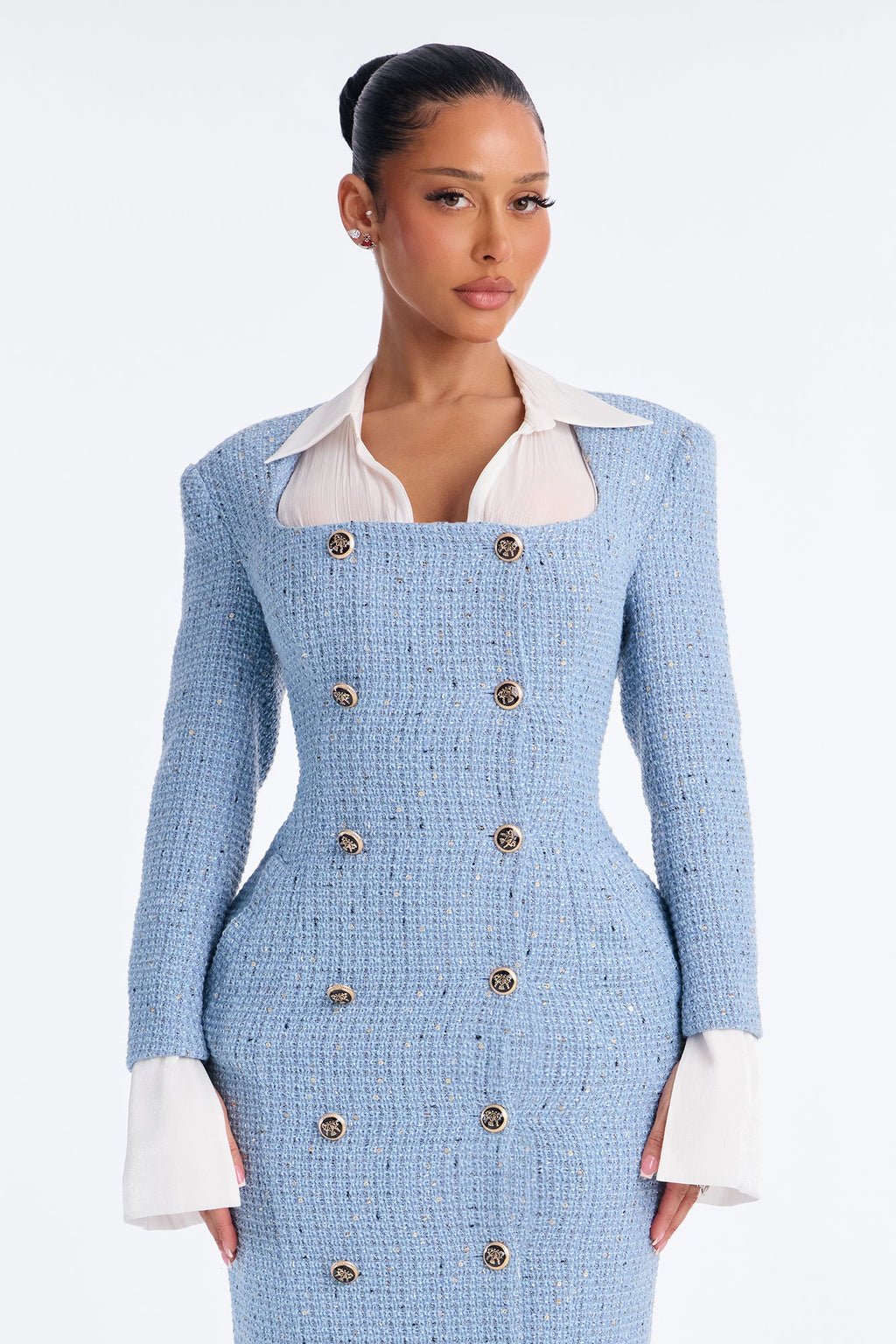 Tammie Tweed Blazer Midi Dress - Blue