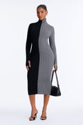 Two Cozy Vibes Turtle Neck Sweater Midi Dress - Black/Grey