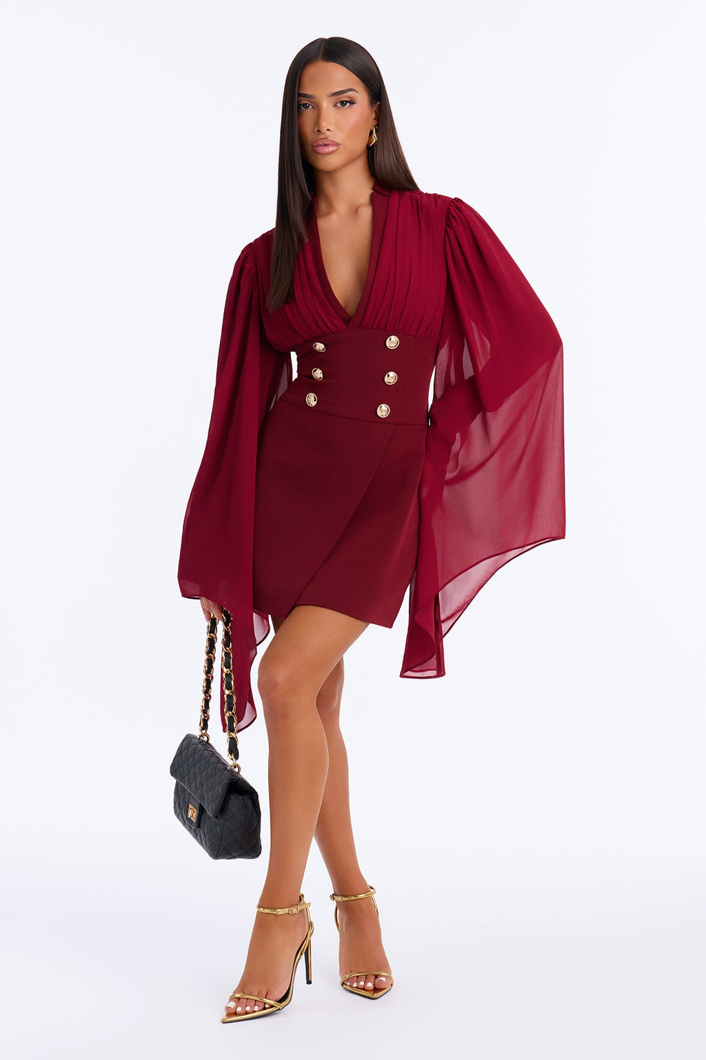 Clock It Long Sleeve Mini Dress - Wine