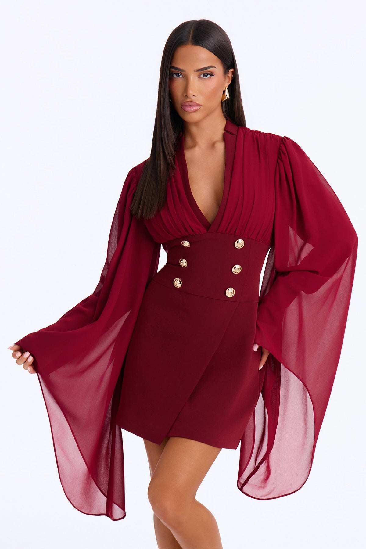 Clock It Long Sleeve Mini Dress - Wine