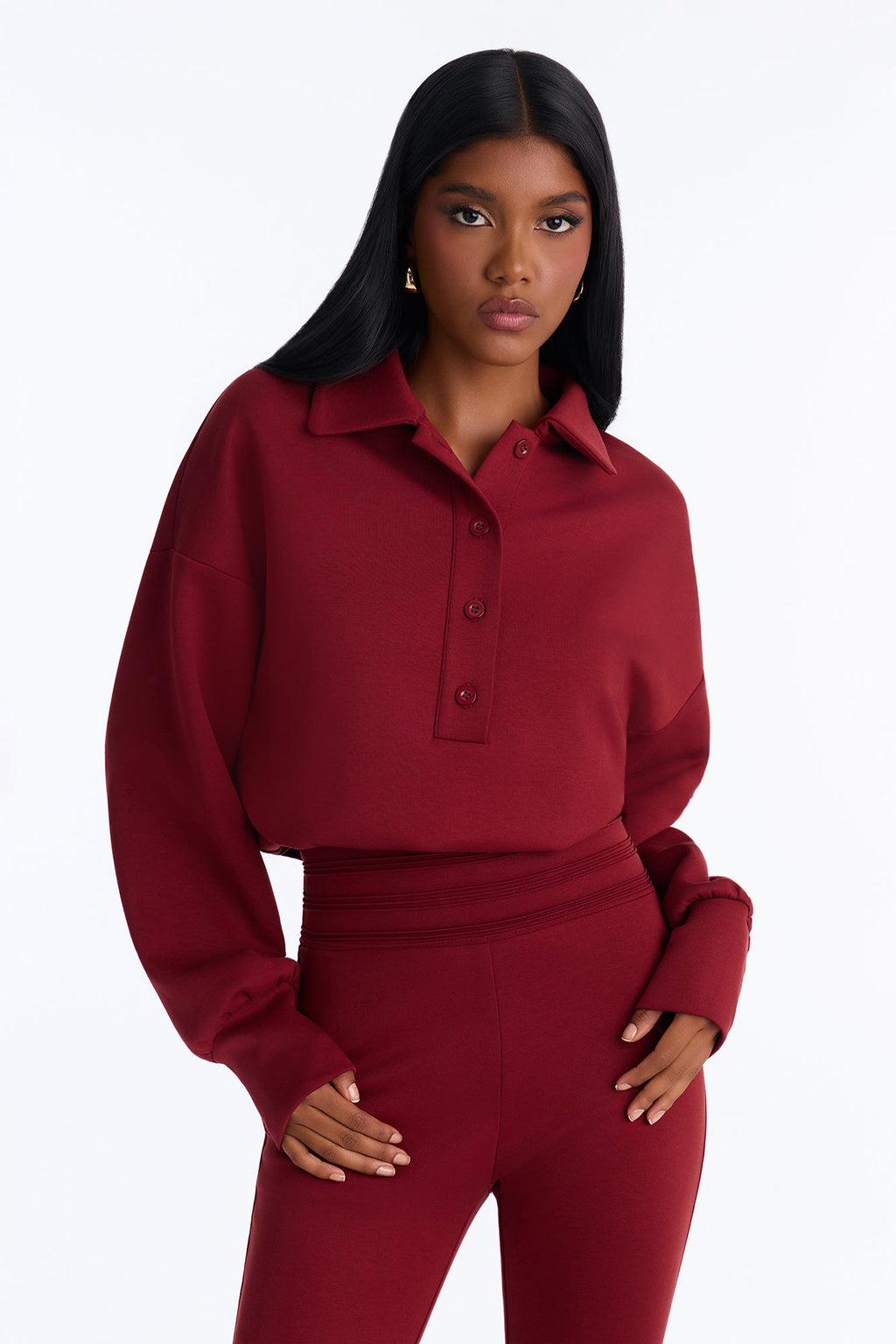 Put Together Scuba Skinny Leg Jumpsuit - Burgundy