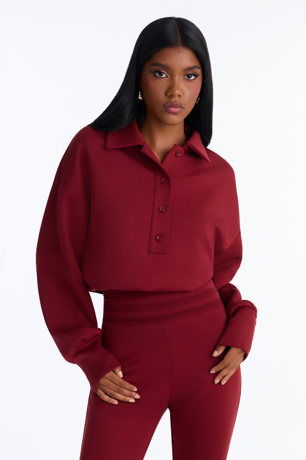 Put Together Scuba Skinny Leg Jumpsuit - Burgundy