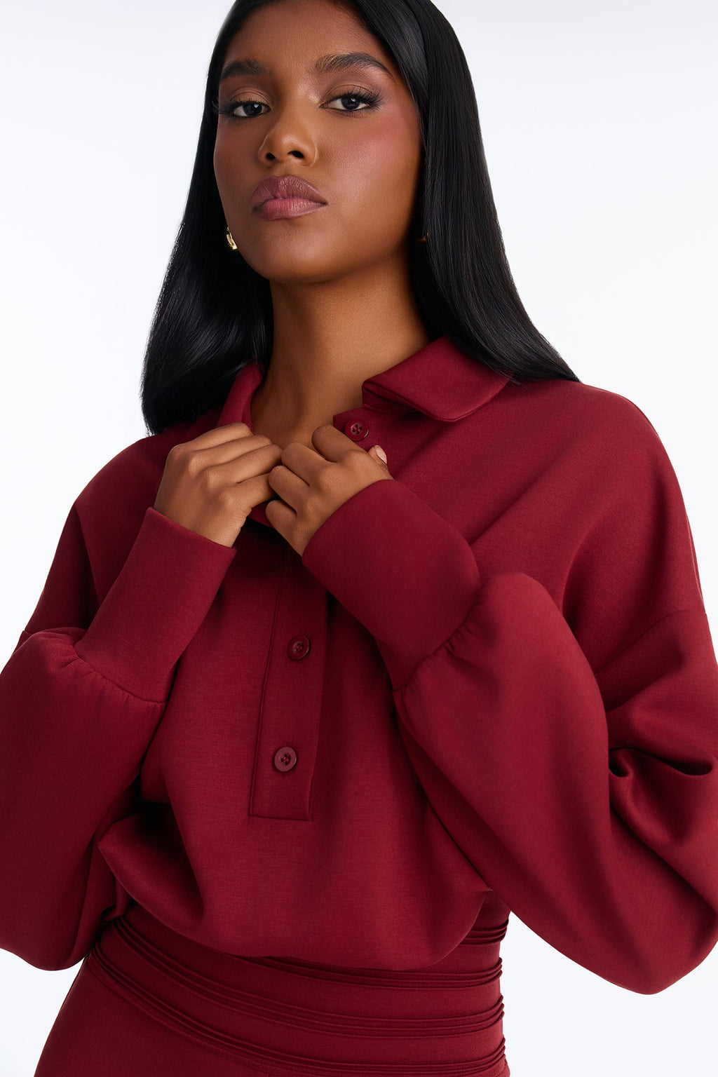 Put Together Scuba Skinny Leg Jumpsuit - Burgundy