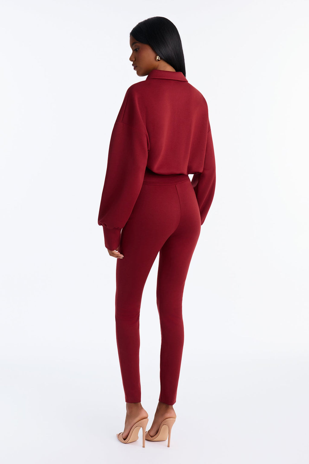 Put Together Scuba Skinny Leg Jumpsuit - Burgundy