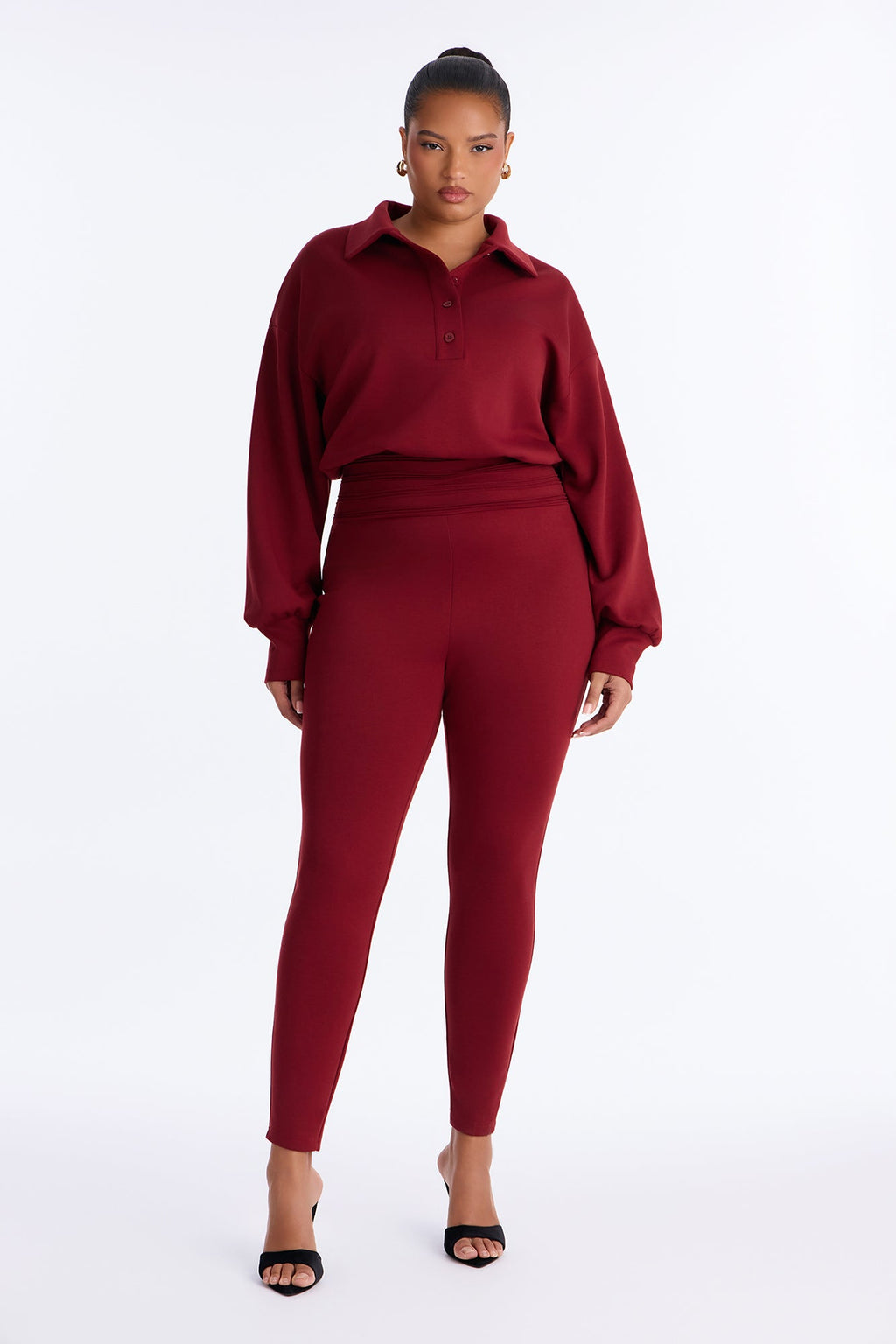 Put Together Scuba Skinny Leg Jumpsuit - Burgundy