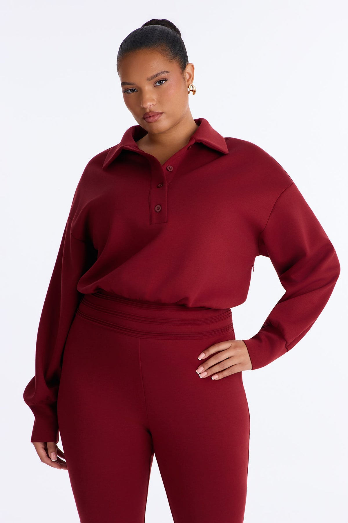 Put Together Scuba Skinny Leg Jumpsuit - Burgundy