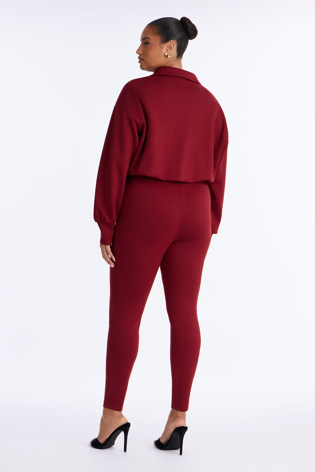 Put Together Scuba Skinny Leg Jumpsuit - Burgundy