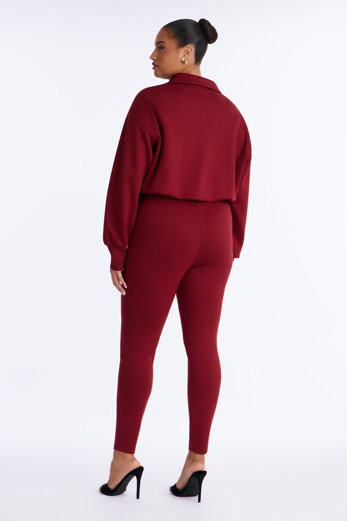 Put Together Scuba Skinny Leg Jumpsuit - Burgundy