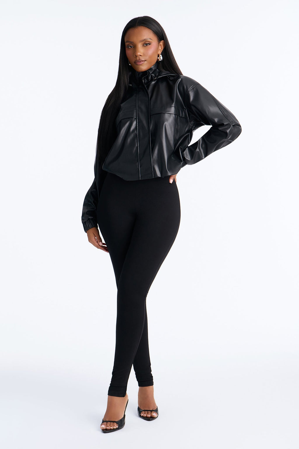 Peyton Faux Leather Skinny Leg Jumpsuit - Black