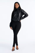 Peyton Faux Leather Skinny Leg Jumpsuit - Black