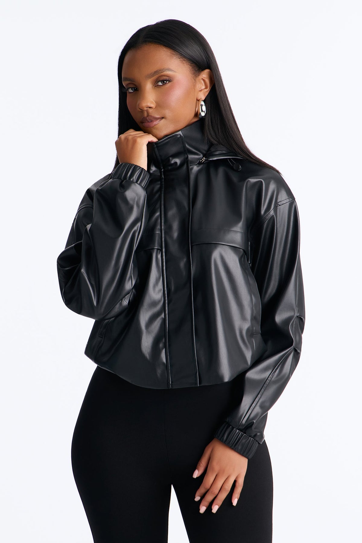 Peyton Faux Leather Skinny Leg Jumpsuit - Black