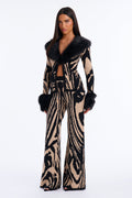 Gia Fur Trim Sweater Pant Set - Black/combo