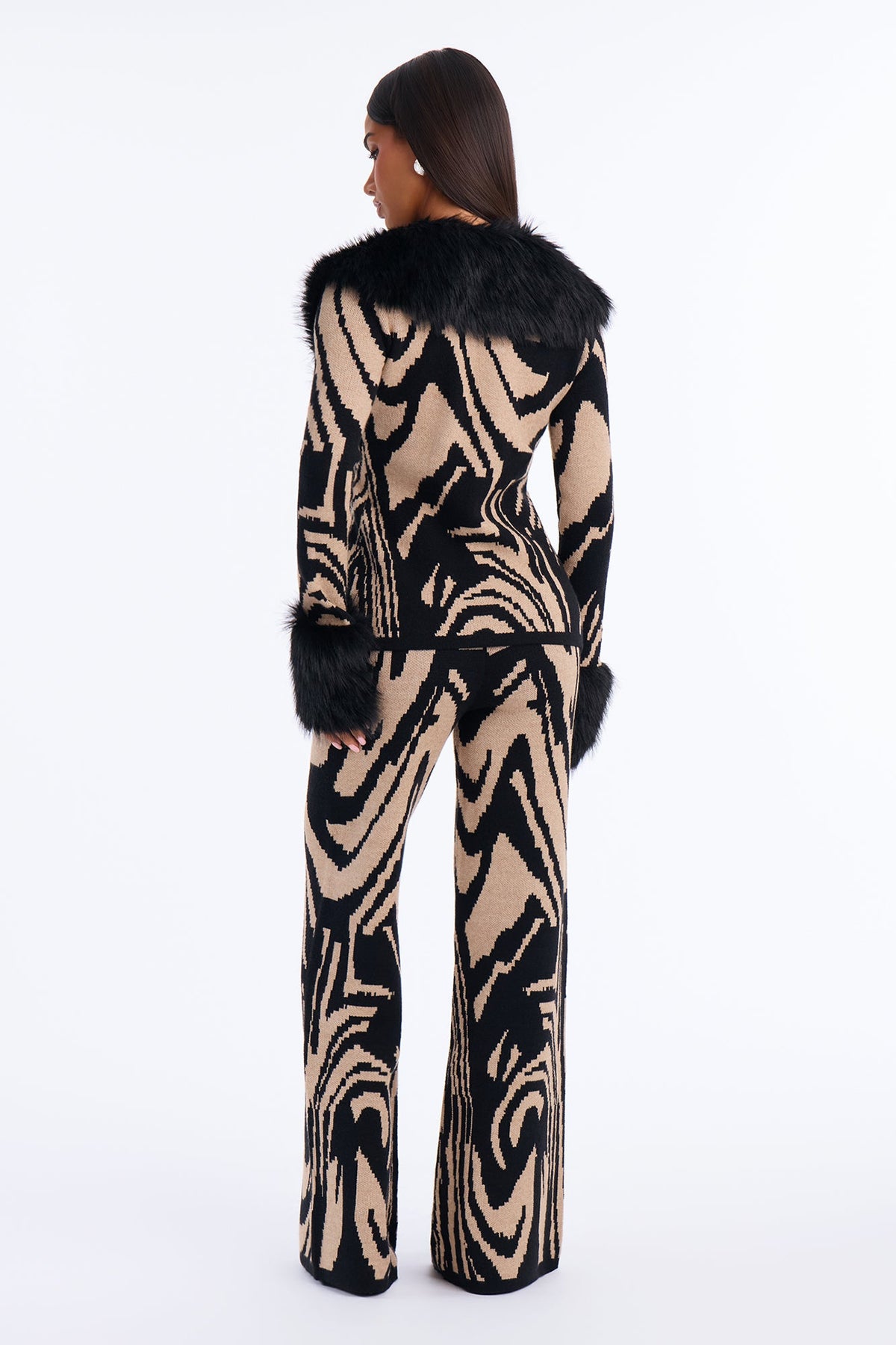 Gia Fur Trim Sweater Pant Set - Black/combo