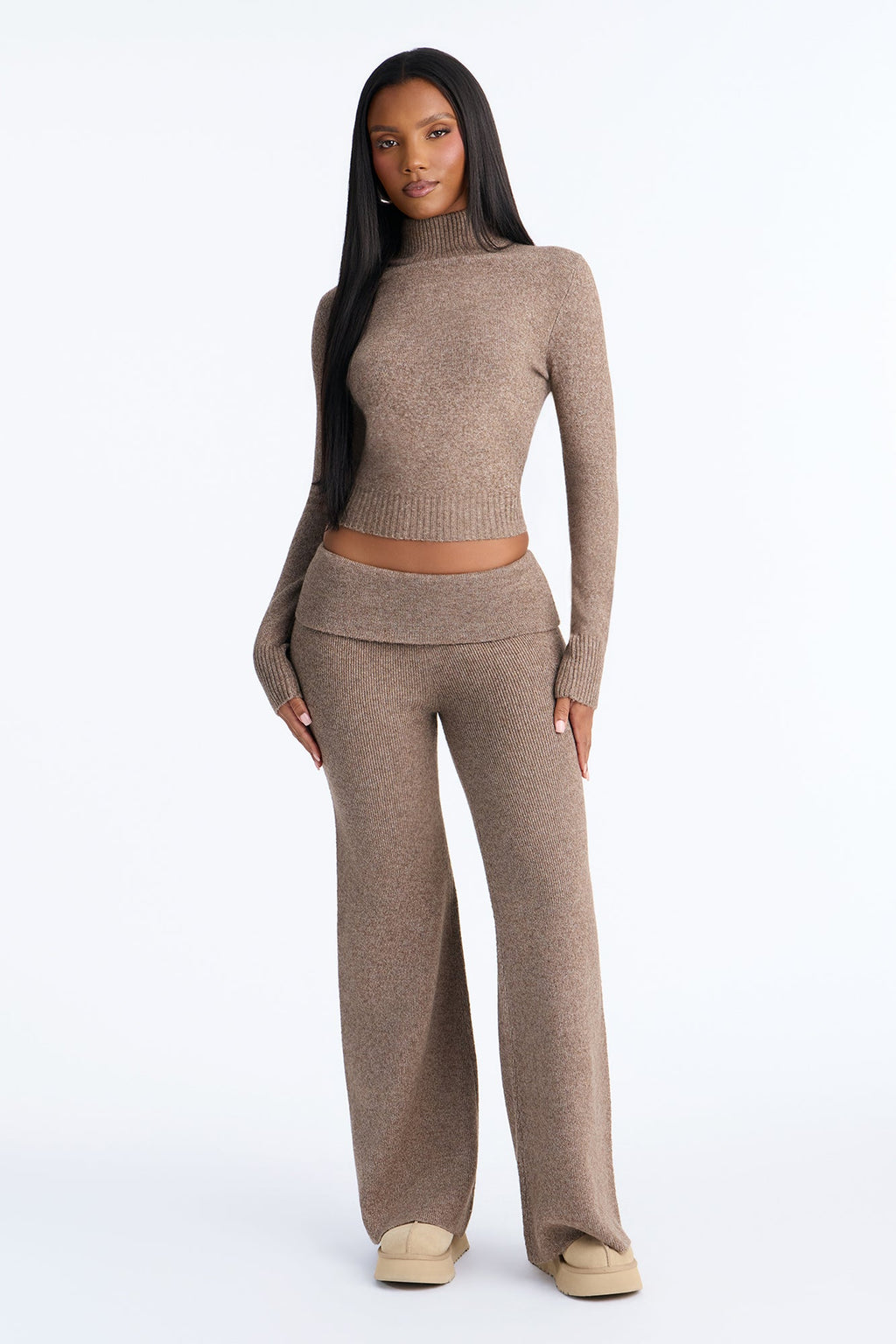 Rylan Foldover Sweater Pant Set - Mocha