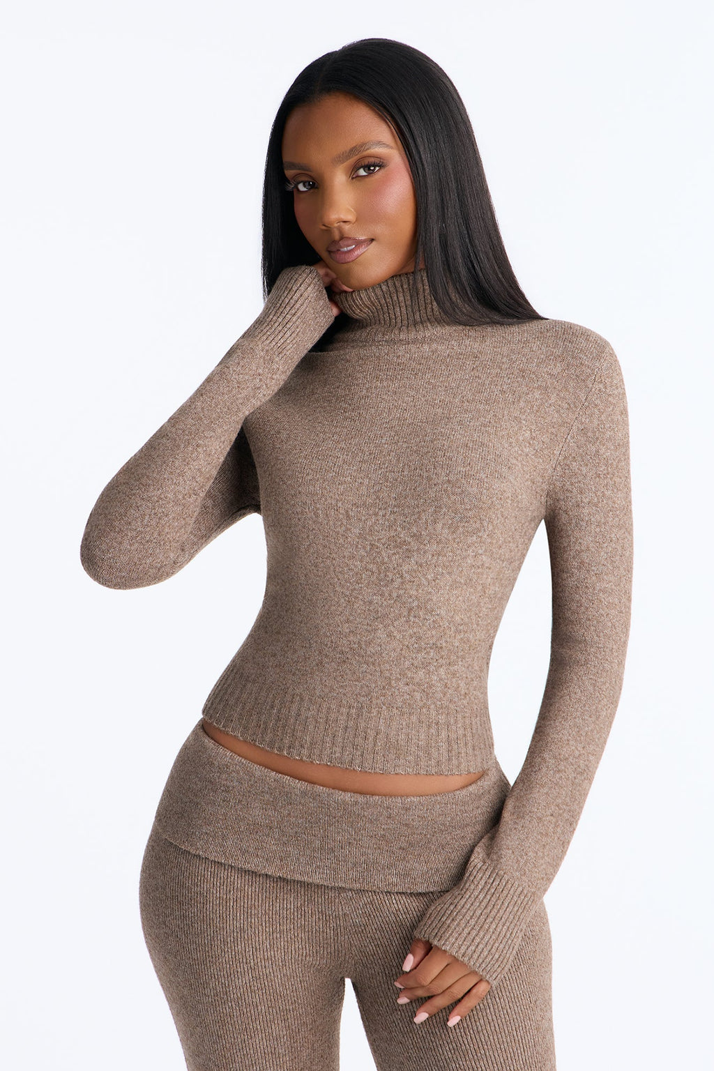 Rylan Foldover Sweater Pant Set - Mocha