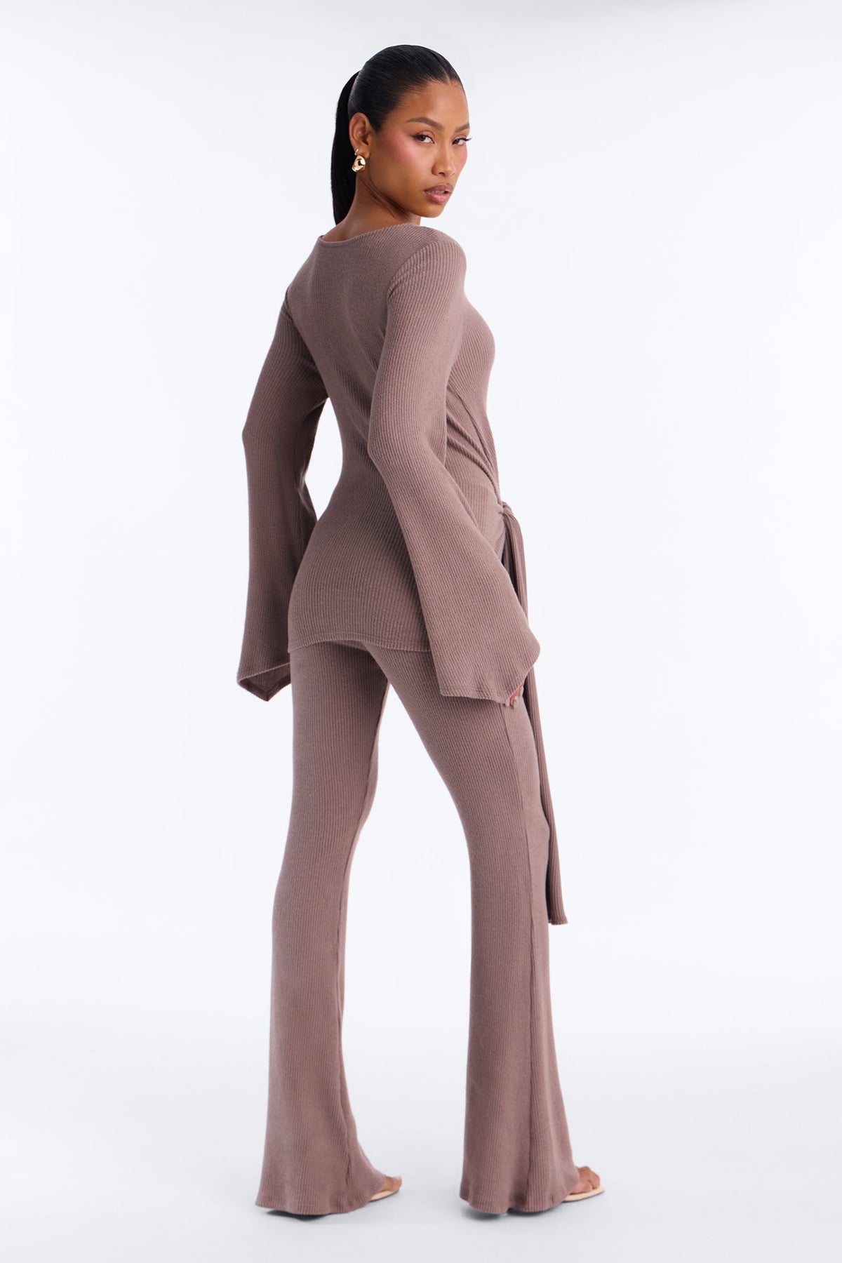 Zoe Knotted Cozy Hacci Pant Set - Mocha