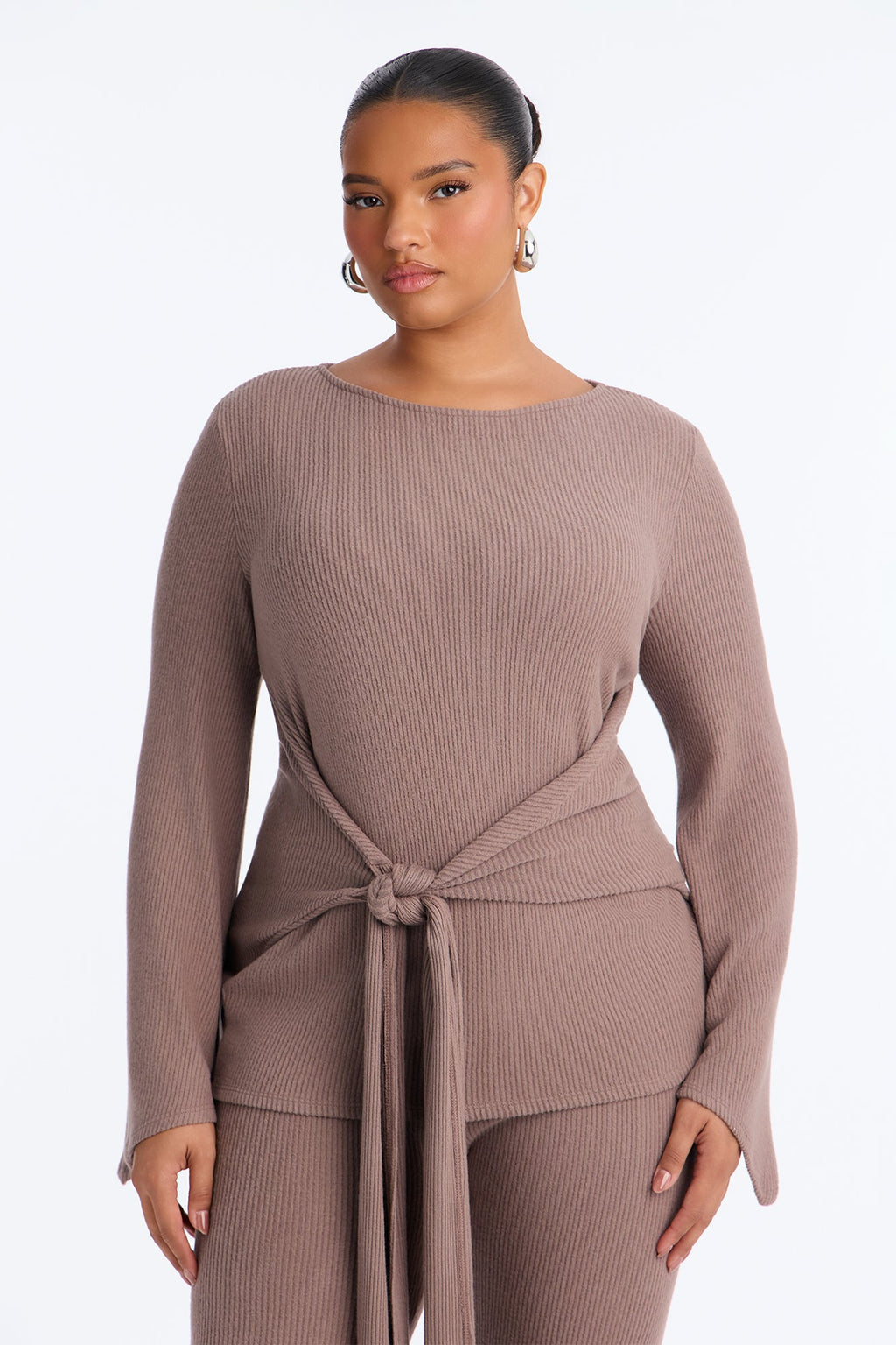 Zoe Knotted Cozy Hacci Pant Set - Mocha