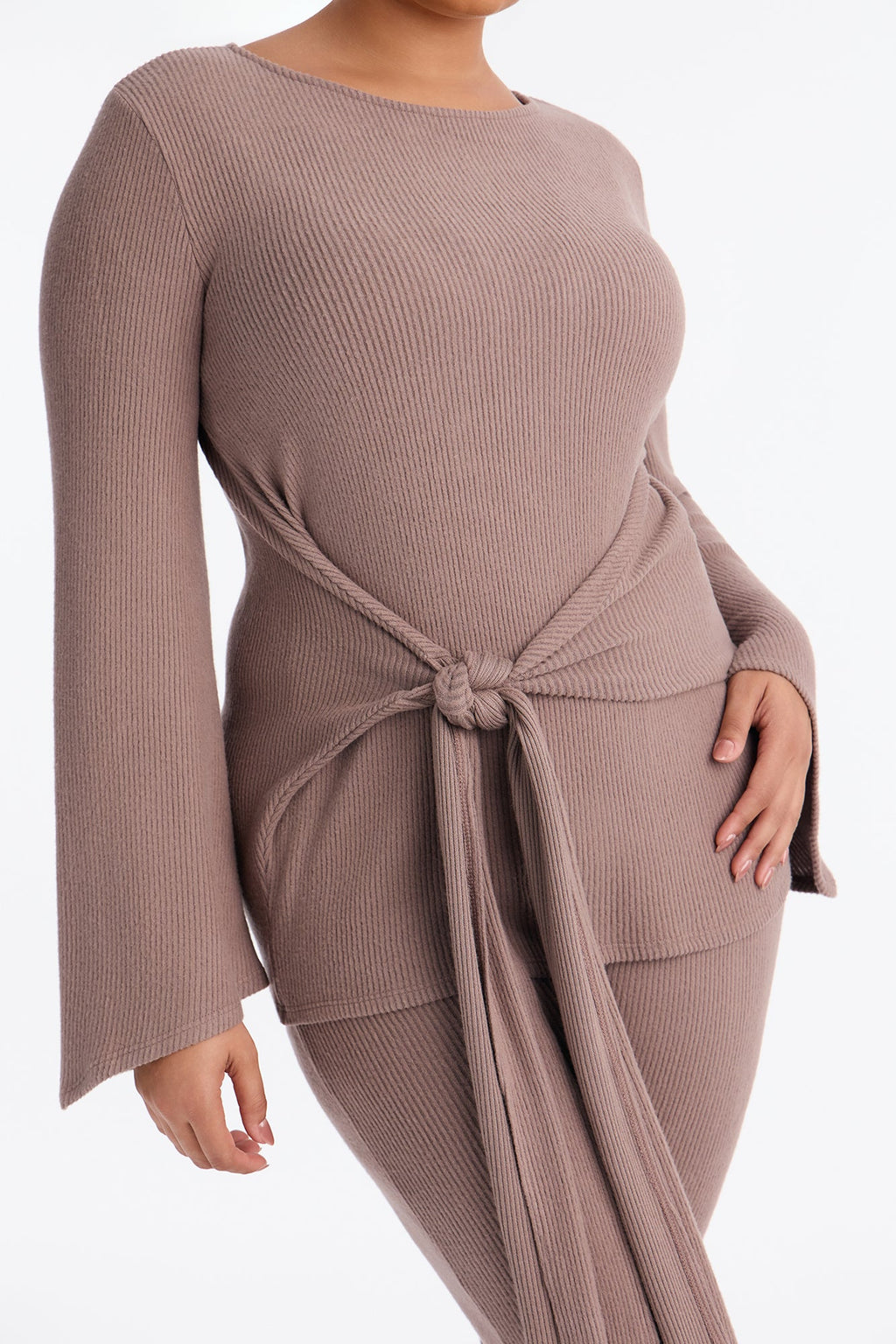 Zoe Knotted Cozy Hacci Pant Set - Mocha
