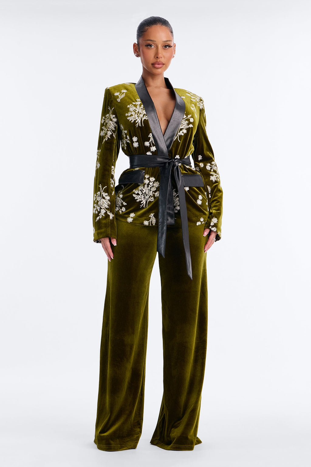 Dressed In Velvet Pant Set - Olive