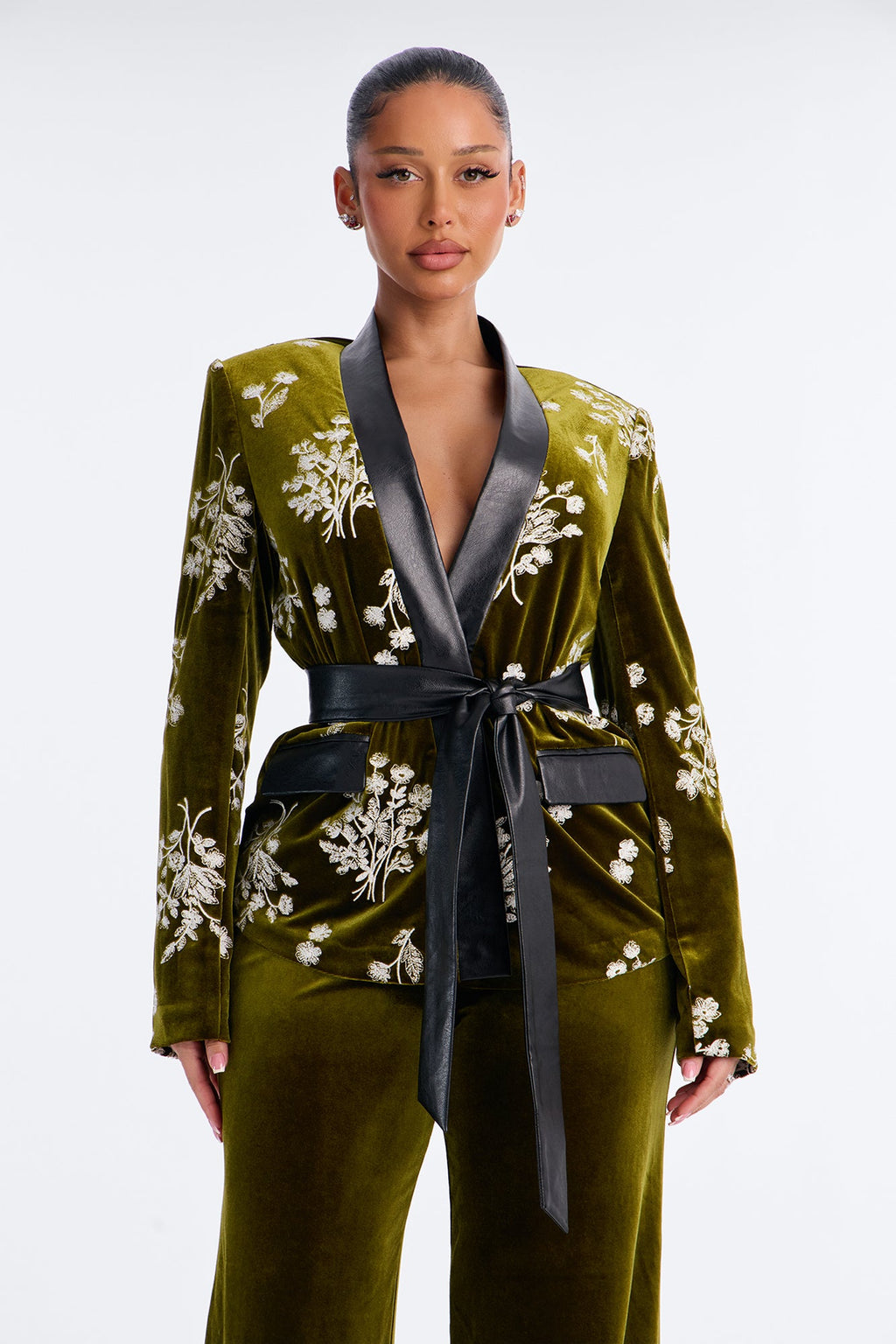 Dressed In Velvet Pant Set - Olive