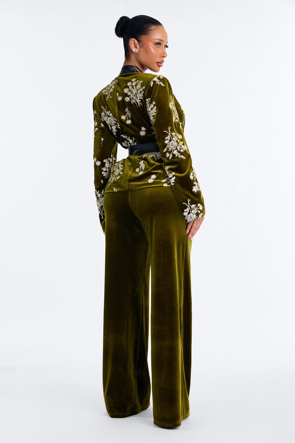 Dressed In Velvet Pant Set - Olive