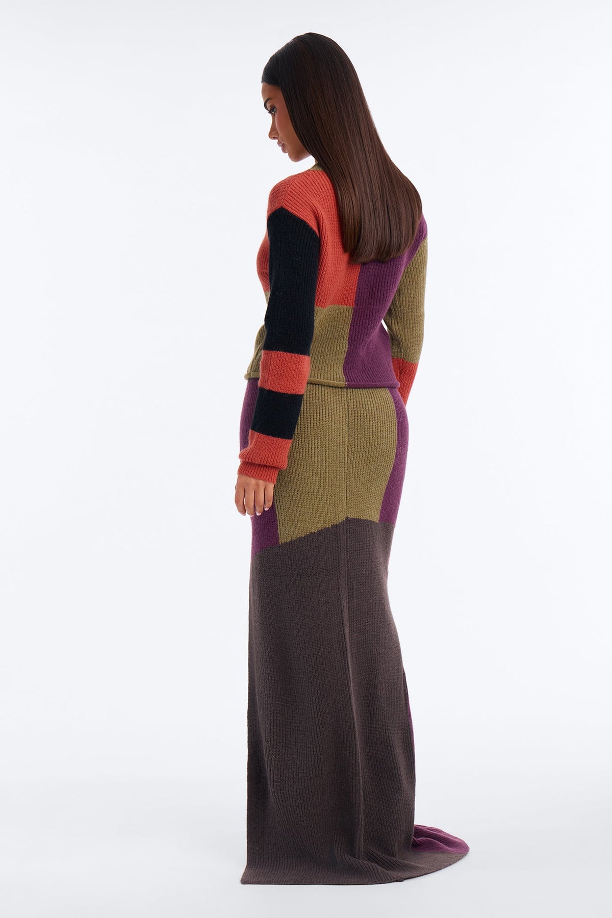 Erika Colorblock Sweater Skirt Set - Brown/combo