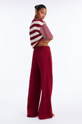 Leora Stripe French Terry Pant Set - Burgundy