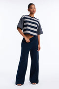 Leora Stripe French Terry Pant Set - Navy