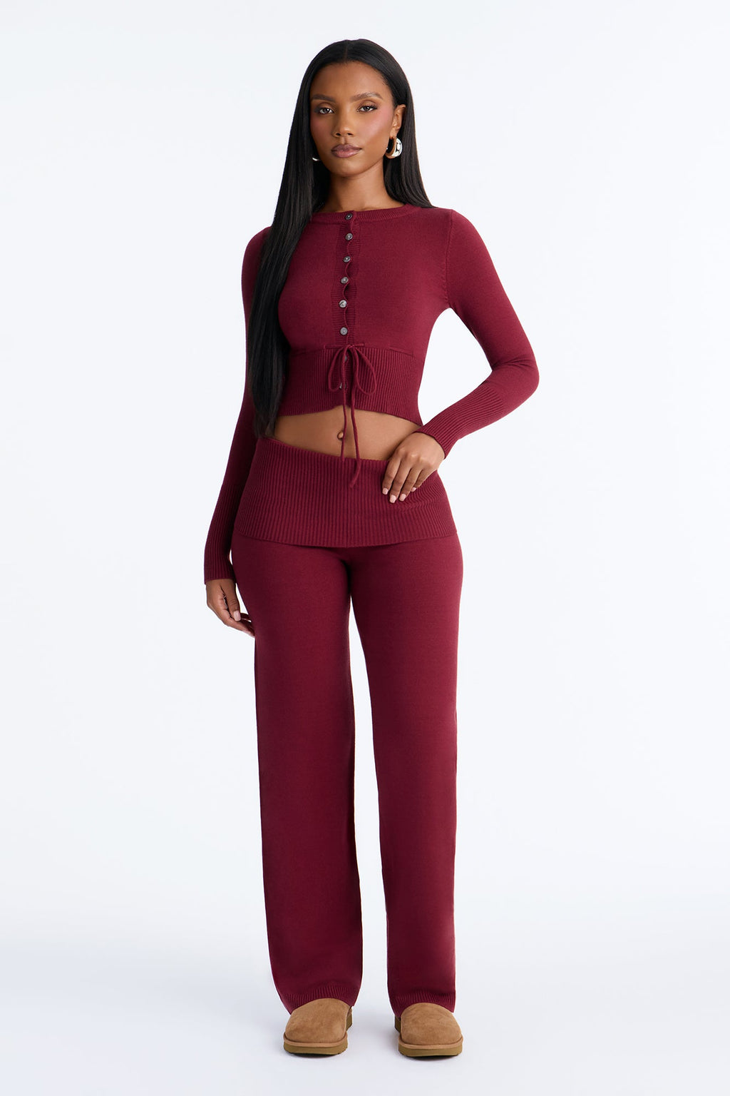 Stella Sweater Foldover Pant Set - Burgundy