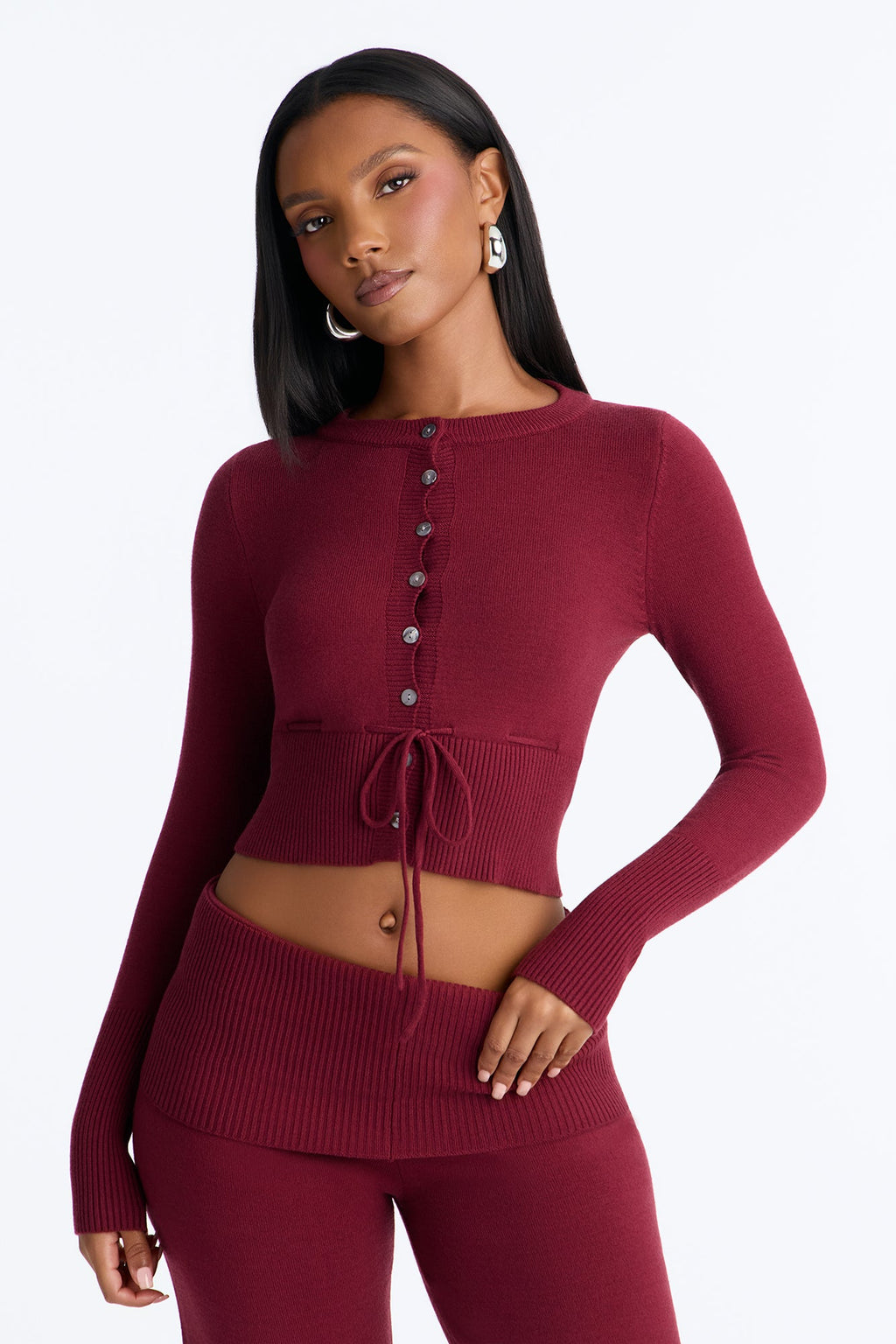 Stella Sweater Foldover Pant Set - Burgundy