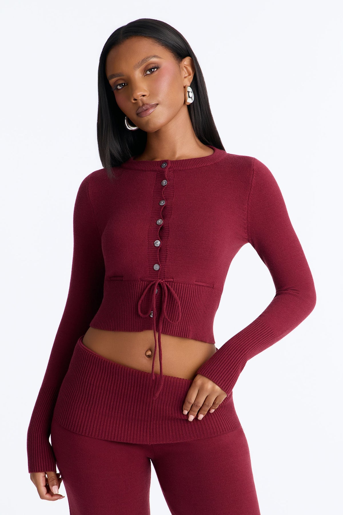 Stella Sweater Foldover Pant Set - Burgundy