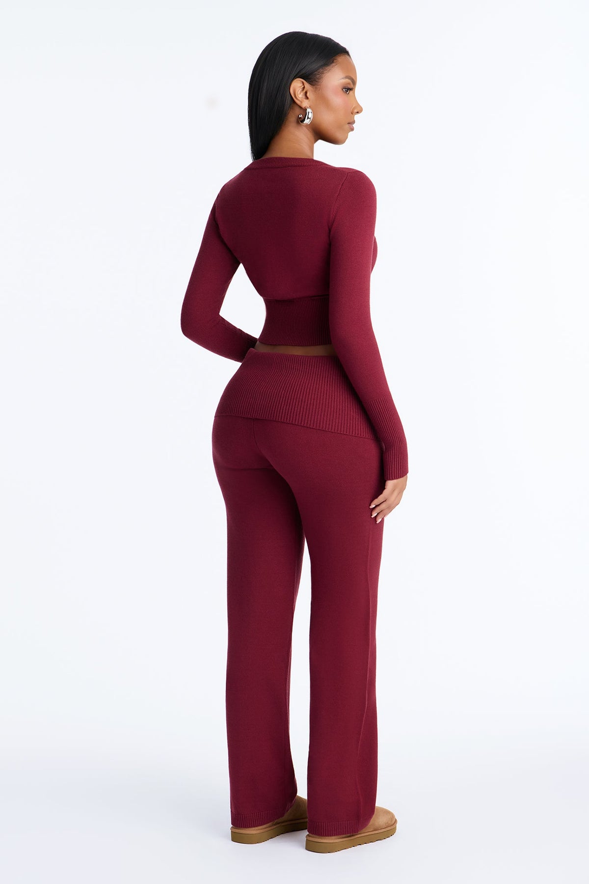 Stella Sweater Foldover Pant Set - Burgundy