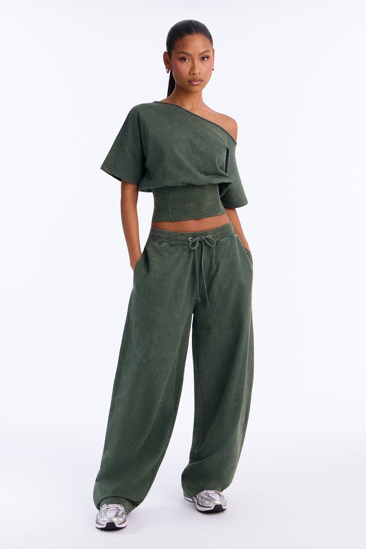 Jessica Washed Barrel Leg Pant Set - Hunter