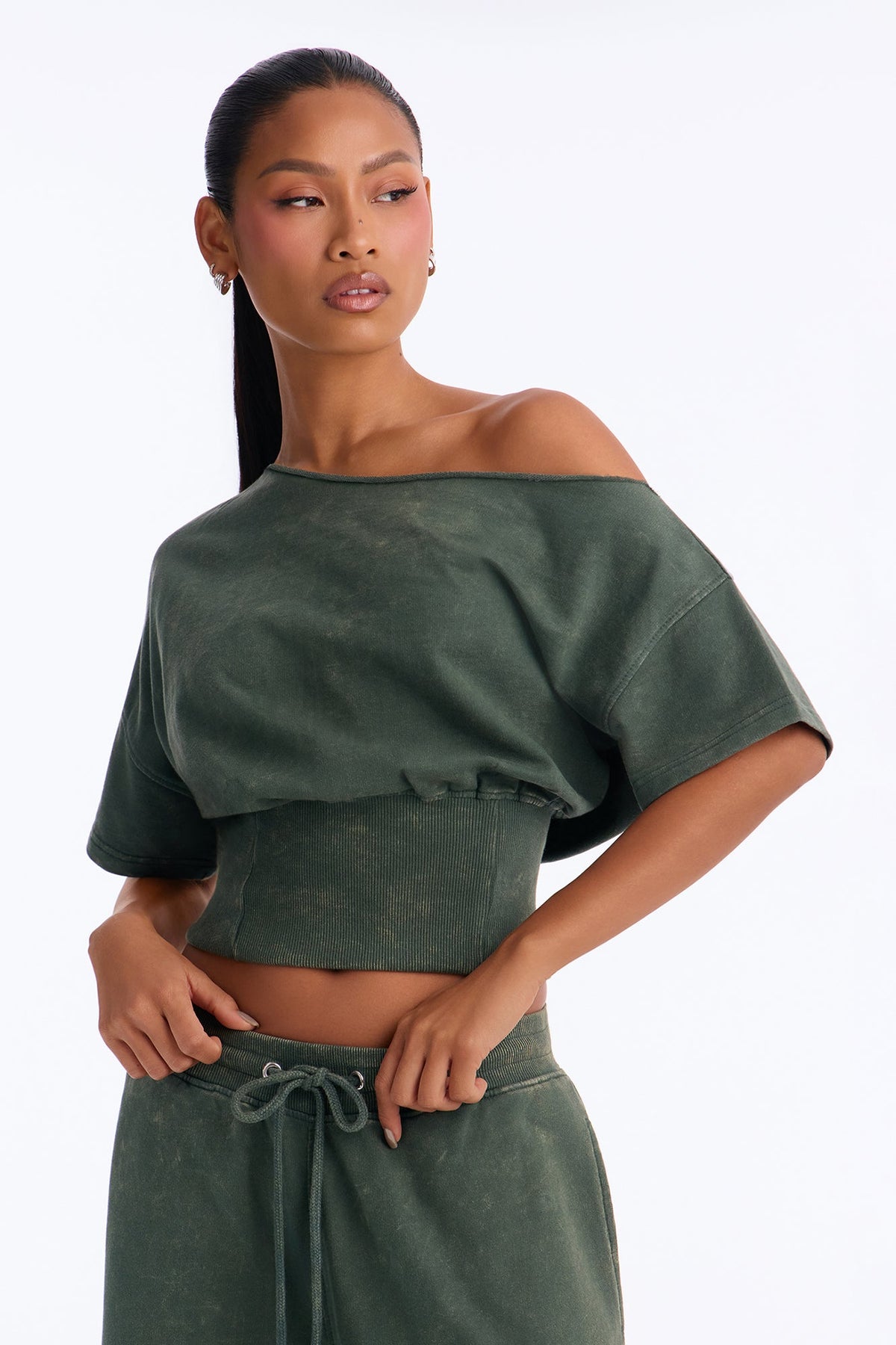 Jessica Washed Barrel Leg Pant Set - Hunter