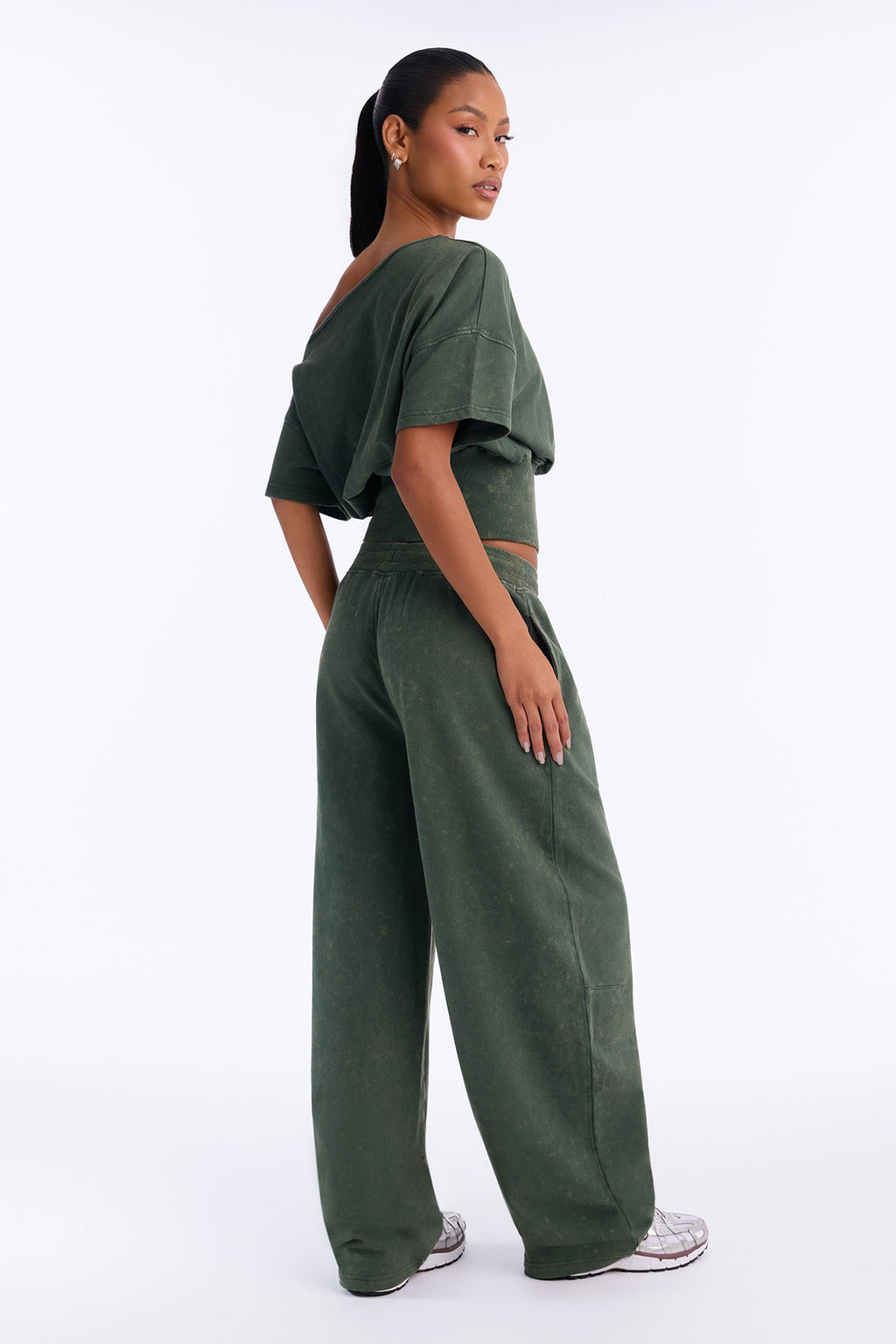Jessica Washed Barrel Leg Pant Set - Hunter